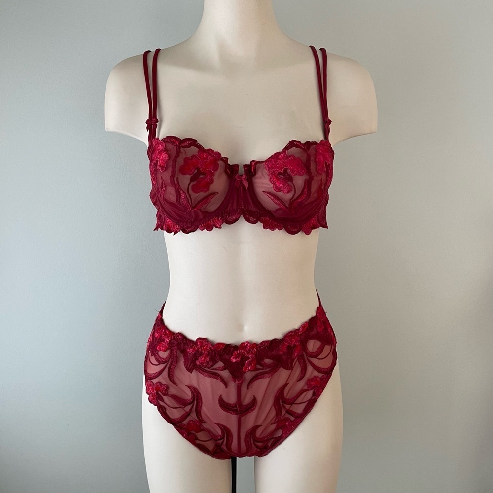 Lise Charmel Bra & Panty Matching Set French Luxury Mesh Red Size 38B